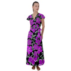 Flowers Nature Bloom Flora Bouquet Flutter Sleeve Maxi Dress by Loisa77