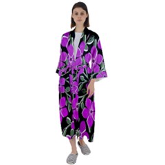 Flowers Nature Bloom Flora Bouquet Maxi Satin Kimono by Loisa77