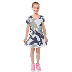 Camo Army Black White Kids  Short Sleeve Velvet Dress