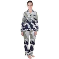 Camo Army Black White Women s Long Sleeve Satin Pajamas Set	 by Loisa77