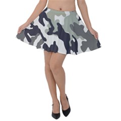 Camo Army Black White Velvet Skater Skirt