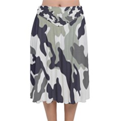 Camo Army Black White Velvet Flared Midi Skirt