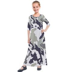 Camo Army Black White Kids  Quarter Sleeve Maxi Dress by Loisa77