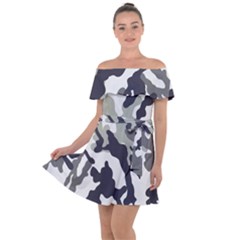 Camo Army Black White Off Shoulder Velour Dress by Loisa77