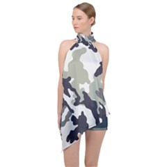 Camo Army Black White Halter Asymmetric Satin Top by Loisa77