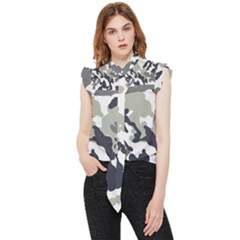 Camo Army Black White Frill Detail Shirt by Loisa77