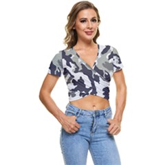 Camo Army Black White Short Sleeve Foldover T-shirt by Loisa77