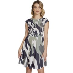 Camo Army Black White Cap Sleeve High Waist Dress by Loisa77