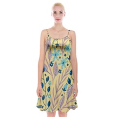 Plants Art Motif Flowers Spaghetti Strap Velvet Dress