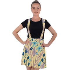 Plants Art Motif Flowers Velvet Suspender Skater Skirt