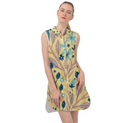 Plants Art Motif Flowers Sleeveless Shirt Dress