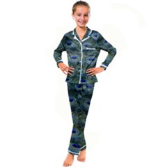 Peacock Feathers Details Kids  Satin Long Sleeve Pajamas Set