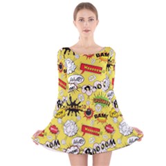 Cartoon Comics Pattern Long Sleeve Velvet Skater Dress