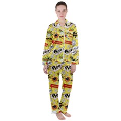 Cartoon Comics Pattern Women s Long Sleeve Satin Pajamas Set	 by Loisa77