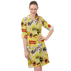 Cartoon Comics Pattern Long Sleeve Mini Shirt Dress by Loisa77