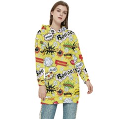 Cartoon Comics Pattern Women s Long Oversized Pullover Hoodie