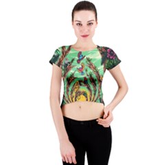 Monkey Tiger Bird Parrot Forest Jungle Style Crew Neck Crop Top by Grandong