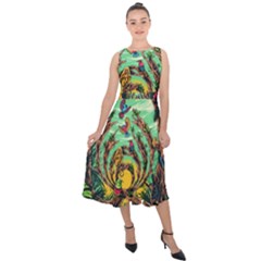 Monkey Tiger Bird Parrot Forest Jungle Style Midi Tie-back Chiffon Dress by Grandong