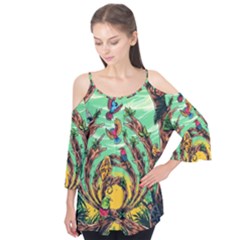 Monkey Tiger Bird Parrot Forest Jungle Style Flutter Sleeve T-shirt