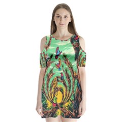 Monkey Tiger Bird Parrot Forest Jungle Style Shoulder Cutout Velvet One Piece by Grandong