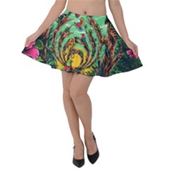 Monkey Tiger Bird Parrot Forest Jungle Style Velvet Skater Skirt by Grandong