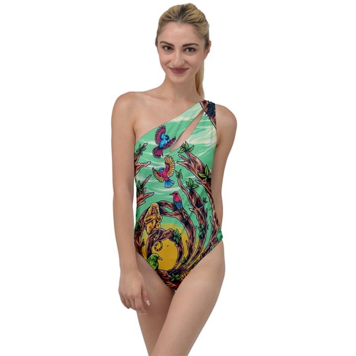 Monkey Tiger Bird Parrot Forest Jungle Style To One Side Swimsuit