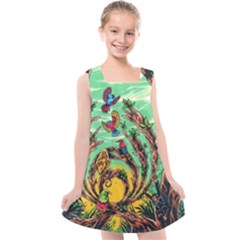 Monkey Tiger Bird Parrot Forest Jungle Style Kids  Cross Back Dress by Grandong