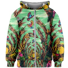 Monkey Tiger Bird Parrot Forest Jungle Style Kids  Zipper Hoodie Without Drawstring by Grandong