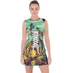 Monkey Tiger Bird Parrot Forest Jungle Style Lace Up Front Bodycon Dress by Grandong