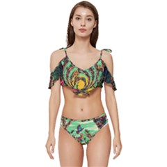 Monkey Tiger Bird Parrot Forest Jungle Style Ruffle Edge Tie Up Bikini Set	 by Grandong