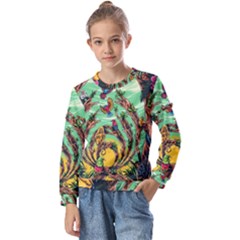 Monkey Tiger Bird Parrot Forest Jungle Style Kids  Long Sleeve T-shirt With Frill 