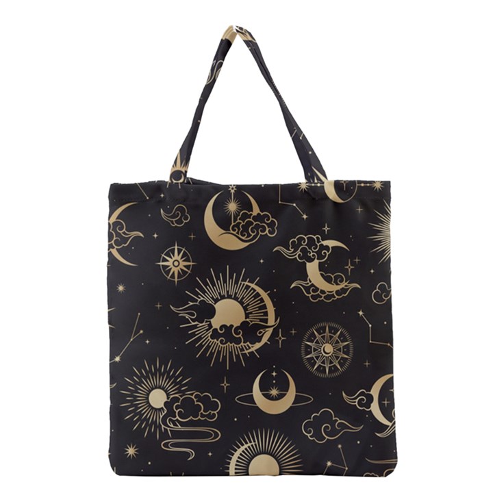 Asian Seamless Pattern With Clouds Moon Sun Stars Vector Collection Oriental Chinese Japanese Korean Grocery Tote Bag