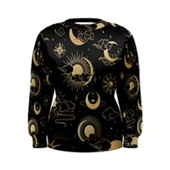 Asian Seamless Pattern With Clouds Moon Sun Stars Vector Collection Oriental Chinese Japanese Korean Women s Sweatshirt