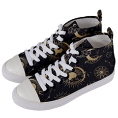 Asian Seamless Pattern With Clouds Moon Sun Stars Vector Collection Oriental Chinese Japanese Korean Women s Mid-top Canvas Sneakers by Grandong