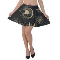 Asian Seamless Pattern With Clouds Moon Sun Stars Vector Collection Oriental Chinese Japanese Korean Velvet Skater Skirt