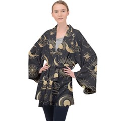 Asian Seamless Pattern With Clouds Moon Sun Stars Vector Collection Oriental Chinese Japanese Korean Long Sleeve Velvet Kimono  by Grandong