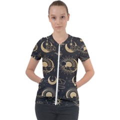 Asian Seamless Pattern With Clouds Moon Sun Stars Vector Collection Oriental Chinese Japanese Korean Short Sleeve Zip Up Jacket by Grandong