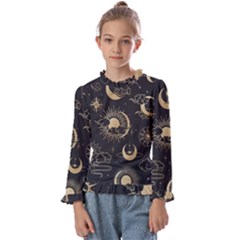 Asian Seamless Pattern With Clouds Moon Sun Stars Vector Collection Oriental Chinese Japanese Korean Kids  Frill Detail T-shirt