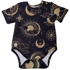 Asian Seamless Pattern With Clouds Moon Sun Stars Vector Collection Oriental Chinese Japanese Korean Baby Short Sleeve Bodysuit by Grandong