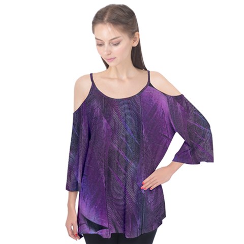 Feather Pattern Texture Form Flutter Sleeve T-shirt by Grandong