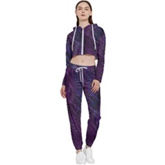 Feather Pattern Texture Form Cropped Zip Up Lounge Set by Grandong