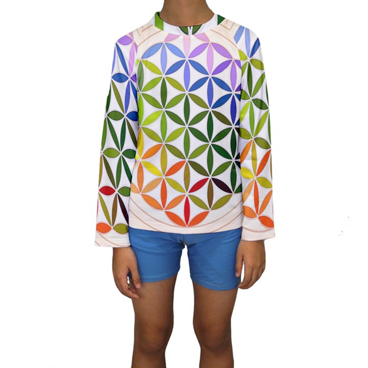 Mandala Rainbow Colorful Kids  Long Sleeve Swimwear