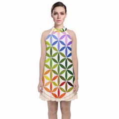 Mandala Rainbow Colorful Velvet Halter Neckline Dress 