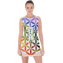 Mandala Rainbow Colorful Lace Up Front Bodycon Dress