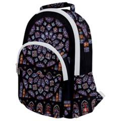 Chartres Cathedral Notre Dame De Paris Stained Glass Rounded Multi Pocket Backpack by Grandong