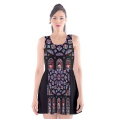 Chartres Cathedral Notre Dame De Paris Stained Glass Scoop Neck Skater Dress by Grandong