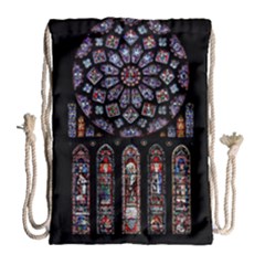 Chartres Cathedral Notre Dame De Paris Stained Glass Drawstring Bag (large) by Grandong