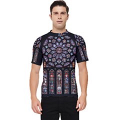 Chartres Cathedral Notre Dame De Paris Stained Glass Men s Short Sleeve Rash Guard by Grandong