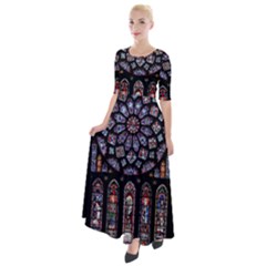 Chartres Cathedral Notre Dame De Paris Stained Glass Half Sleeves Maxi Dress by Grandong