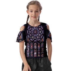 Chartres Cathedral Notre Dame De Paris Stained Glass Kids  Butterfly Cutout T-shirt by Grandong